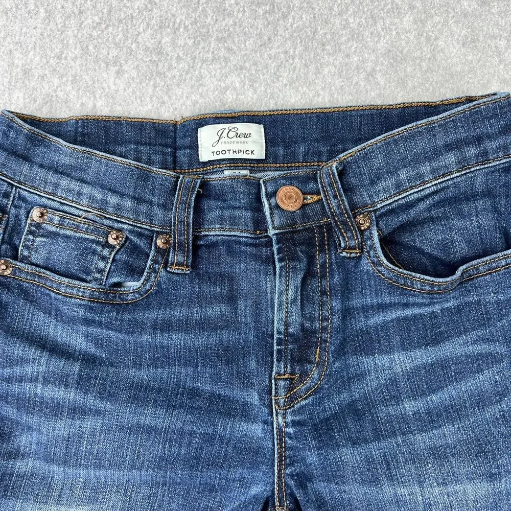 J. Crew Curvy Toothpick Jeans, Size 24, Dark Blue Wash, High-Rise Skinny‎ Fit